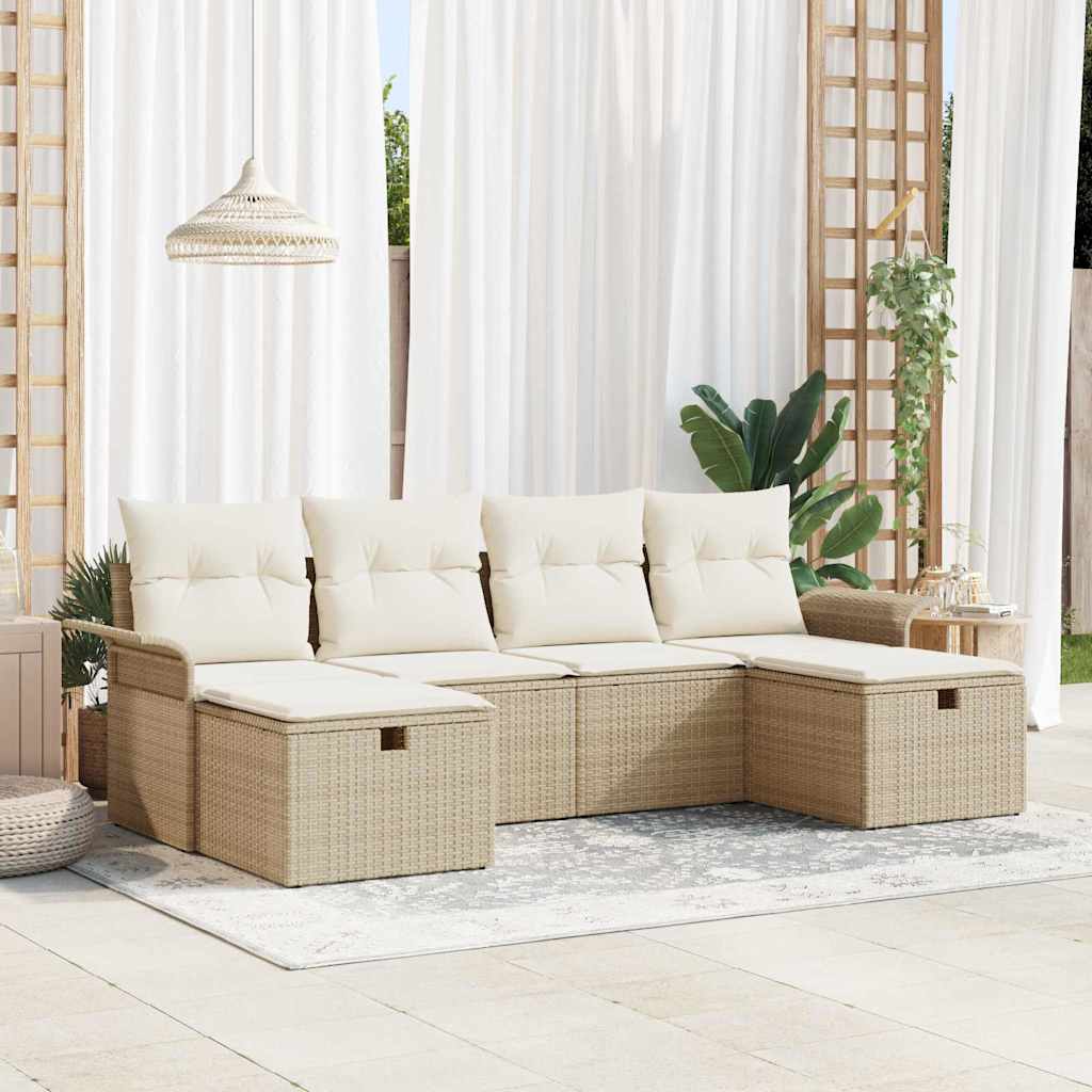Tuin Sofa Set met kussen met opslag 6 pcs Beige Poly riet is nu te koop bij PeponiXL, paradijselijk wonen!