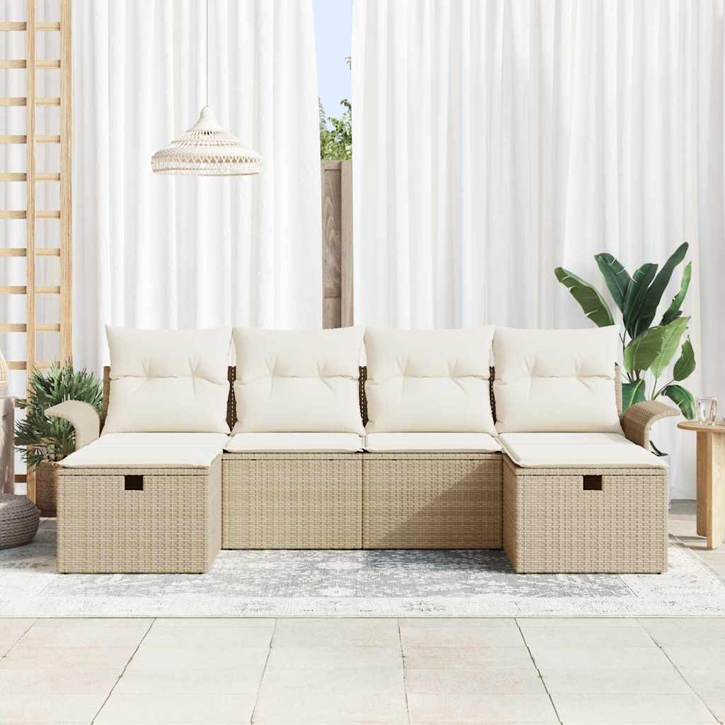 Tuin Sofa Set met kussen met opslag 6 pcs Beige Poly riet is nu te koop bij PeponiXL, paradijselijk wonen!