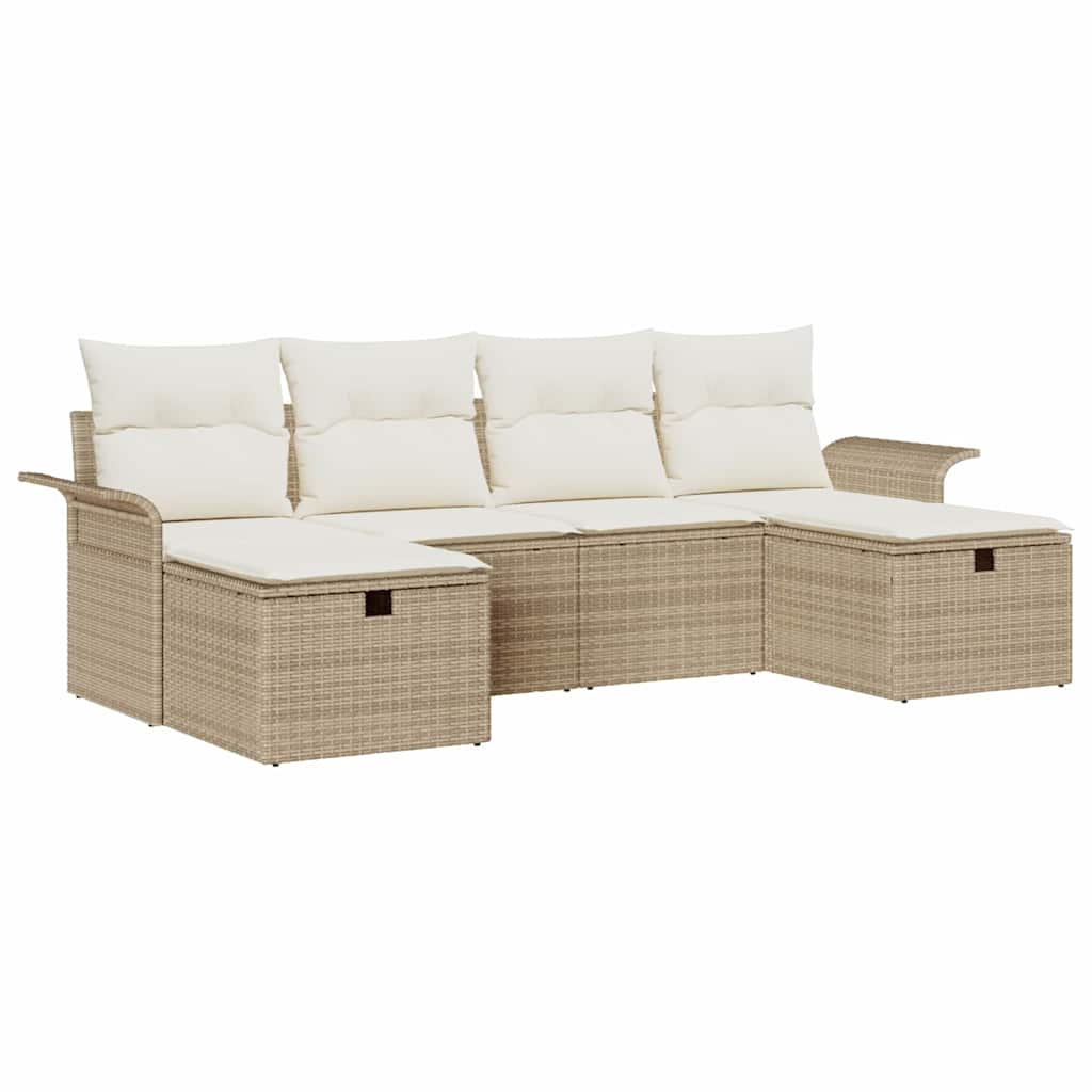 Tuin Sofa Set met kussen met opslag 6 pcs Beige Poly riet is nu te koop bij PeponiXL, paradijselijk wonen!