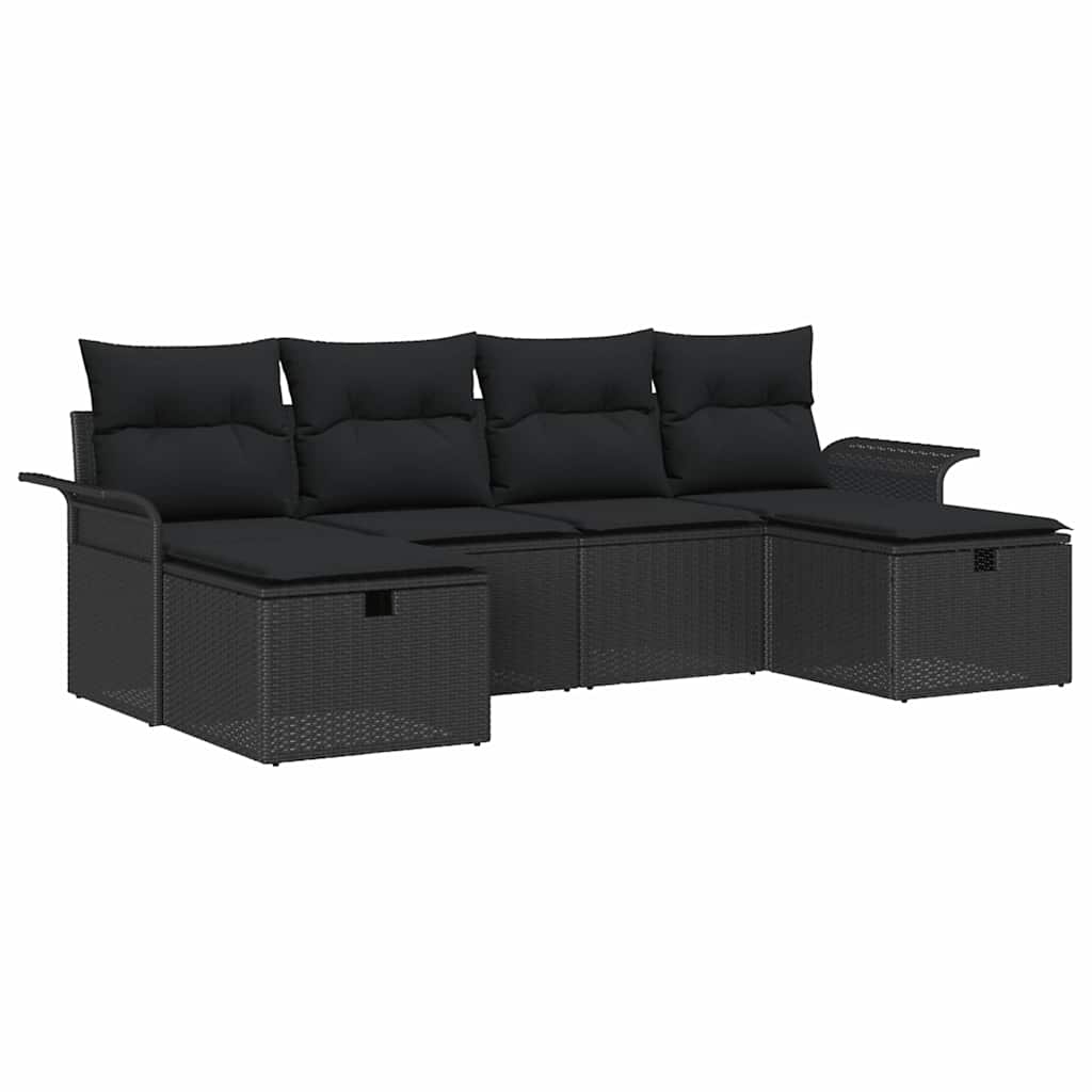 Tuin Sofa Set met kussen met opslag 6 pcs Zwart Poly riet is nu te koop bij PeponiXL, paradijselijk wonen!