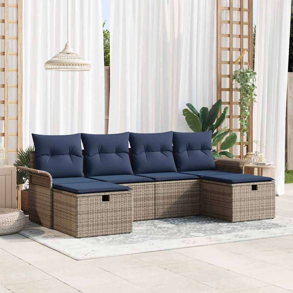 Tuin Sofa Set met kussen met opslag 6 pcs Poly riet is nu te koop bij PeponiXL, paradijselijk wonen!