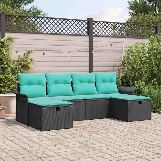 Tuin Sofa Set met kussen met opslag 6 pcs Zwart Poly riet is nu te koop bij PeponiXL, paradijselijk wonen!