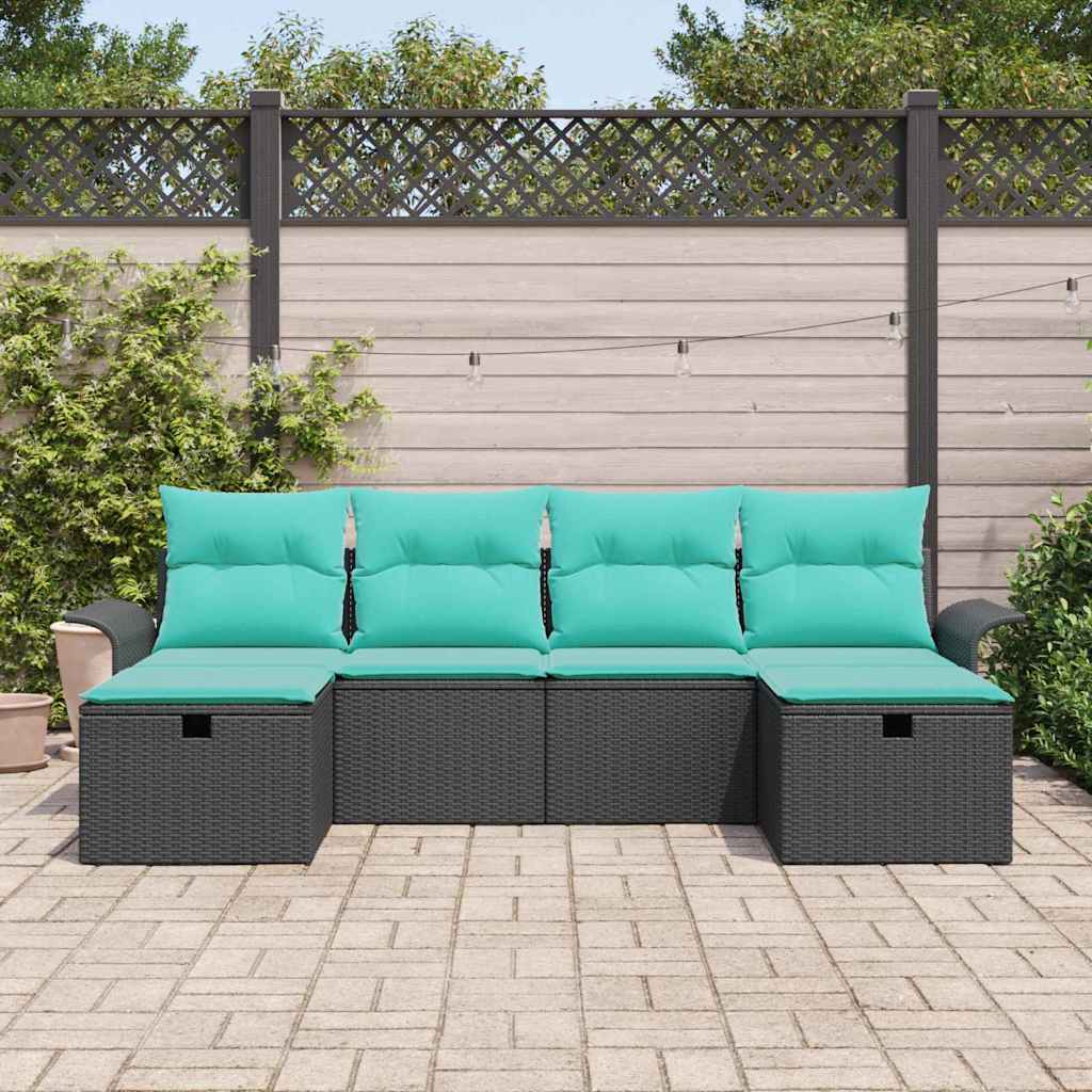 Tuin Sofa Set met kussen met opslag 6 pcs Zwart Poly riet is nu te koop bij PeponiXL, paradijselijk wonen!
