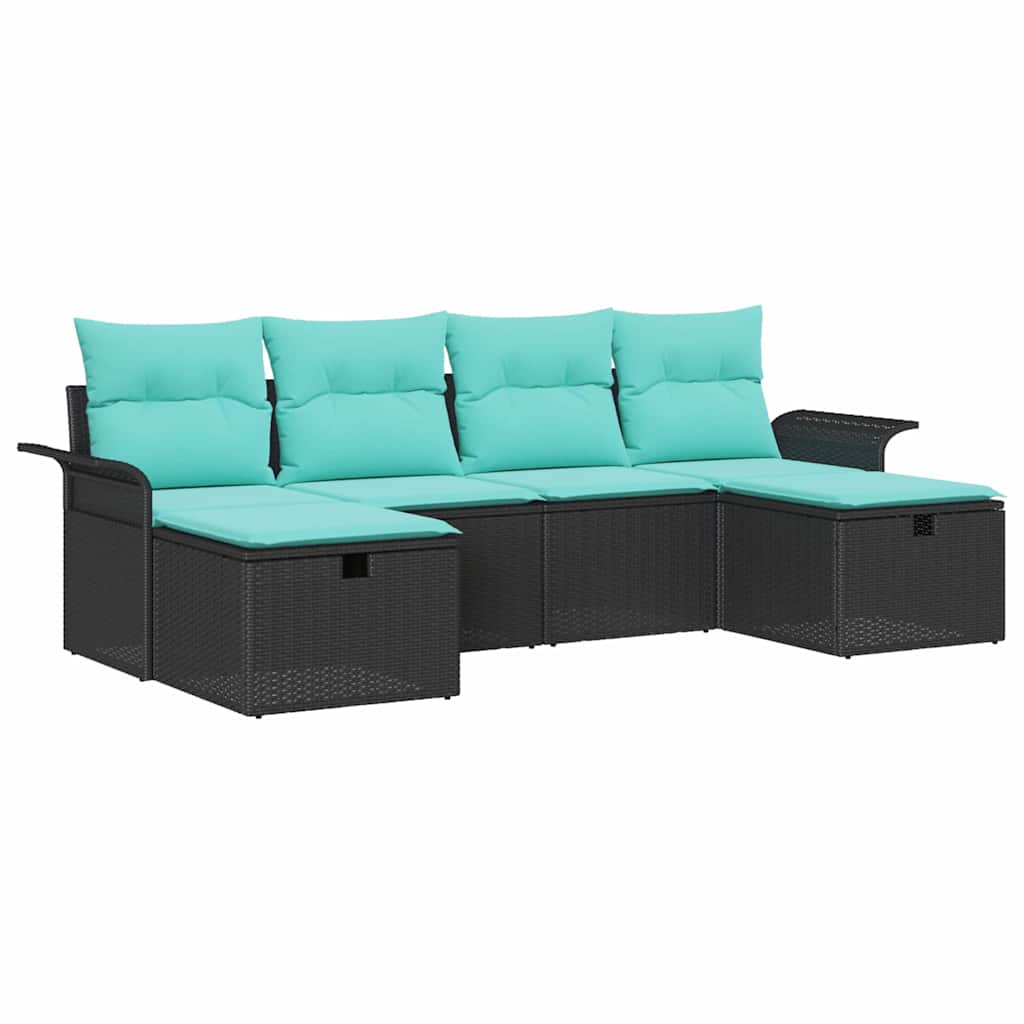 Tuin Sofa Set met kussen met opslag 6 pcs Zwart Poly riet is nu te koop bij PeponiXL, paradijselijk wonen!