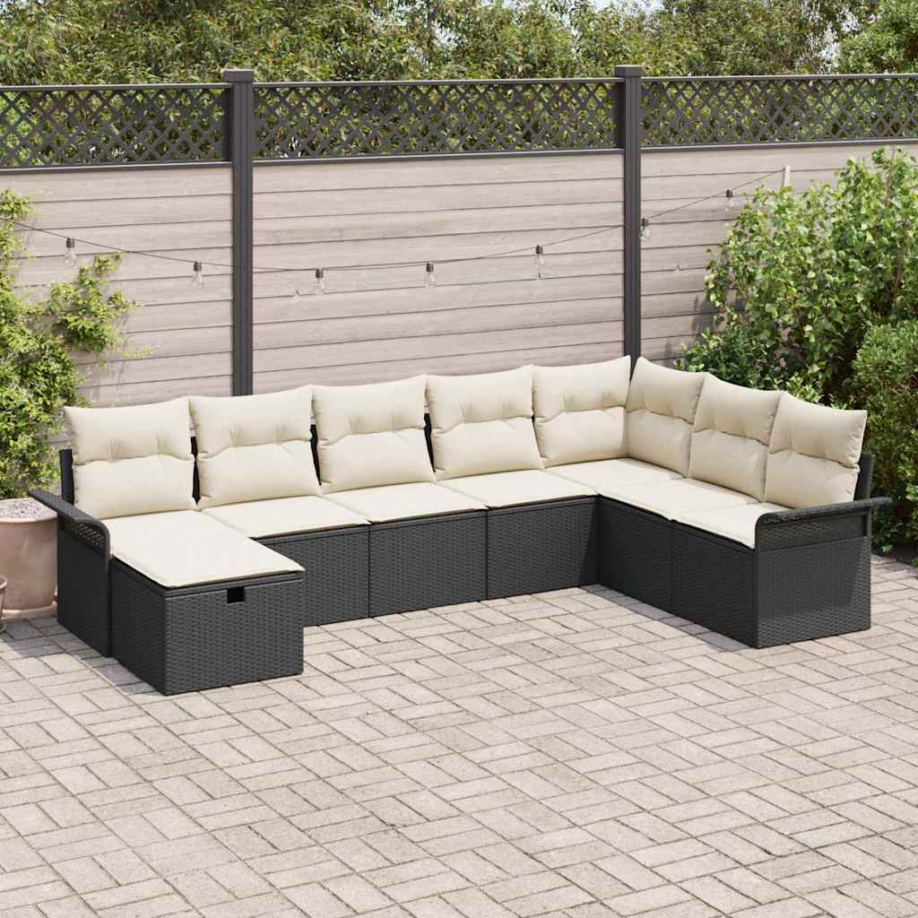 Tuin Sofa Set met kussen met opslag 8 pcs Zwart Poly riet is nu te koop bij PeponiXL, paradijselijk wonen!