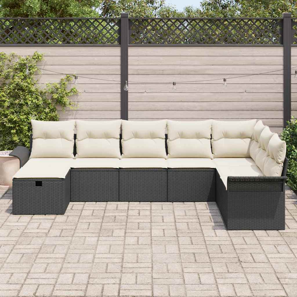 Tuin Sofa Set met kussen met opslag 8 pcs Zwart Poly riet is nu te koop bij PeponiXL, paradijselijk wonen!