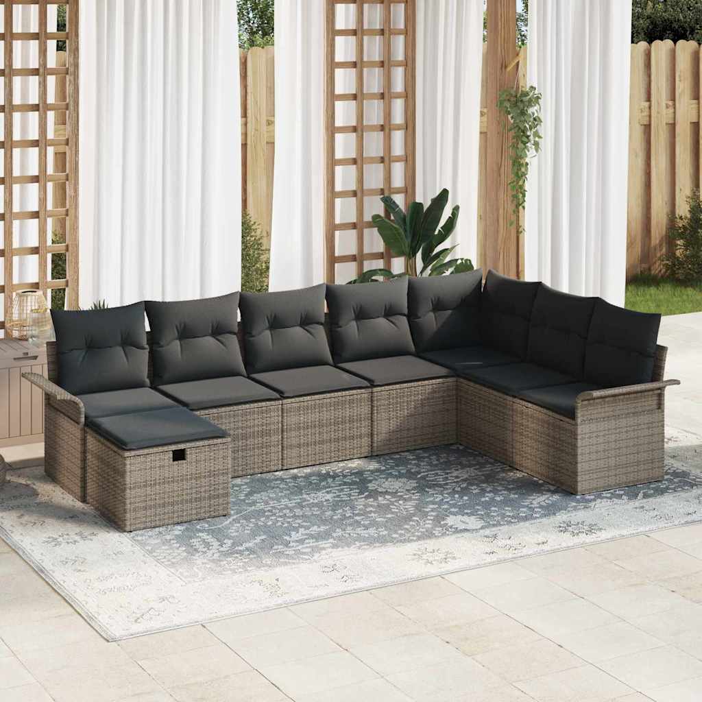 Tuin Sofa Set met kussen met opslag 8 pcs Grijs Poly riet is nu te koop bij PeponiXL, paradijselijk wonen!