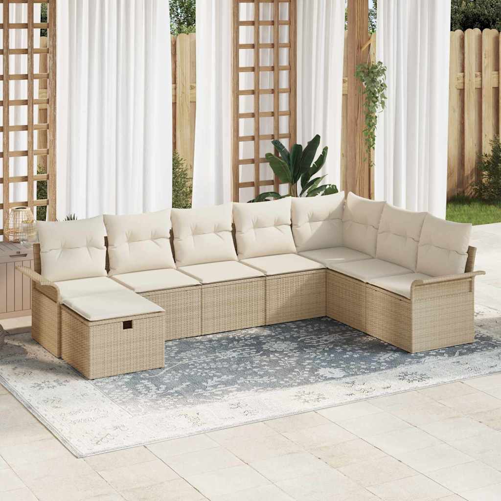 Tuin Sofa Set met kussen met opslag 8 pcs Beige Poly riet is nu te koop bij PeponiXL, paradijselijk wonen!