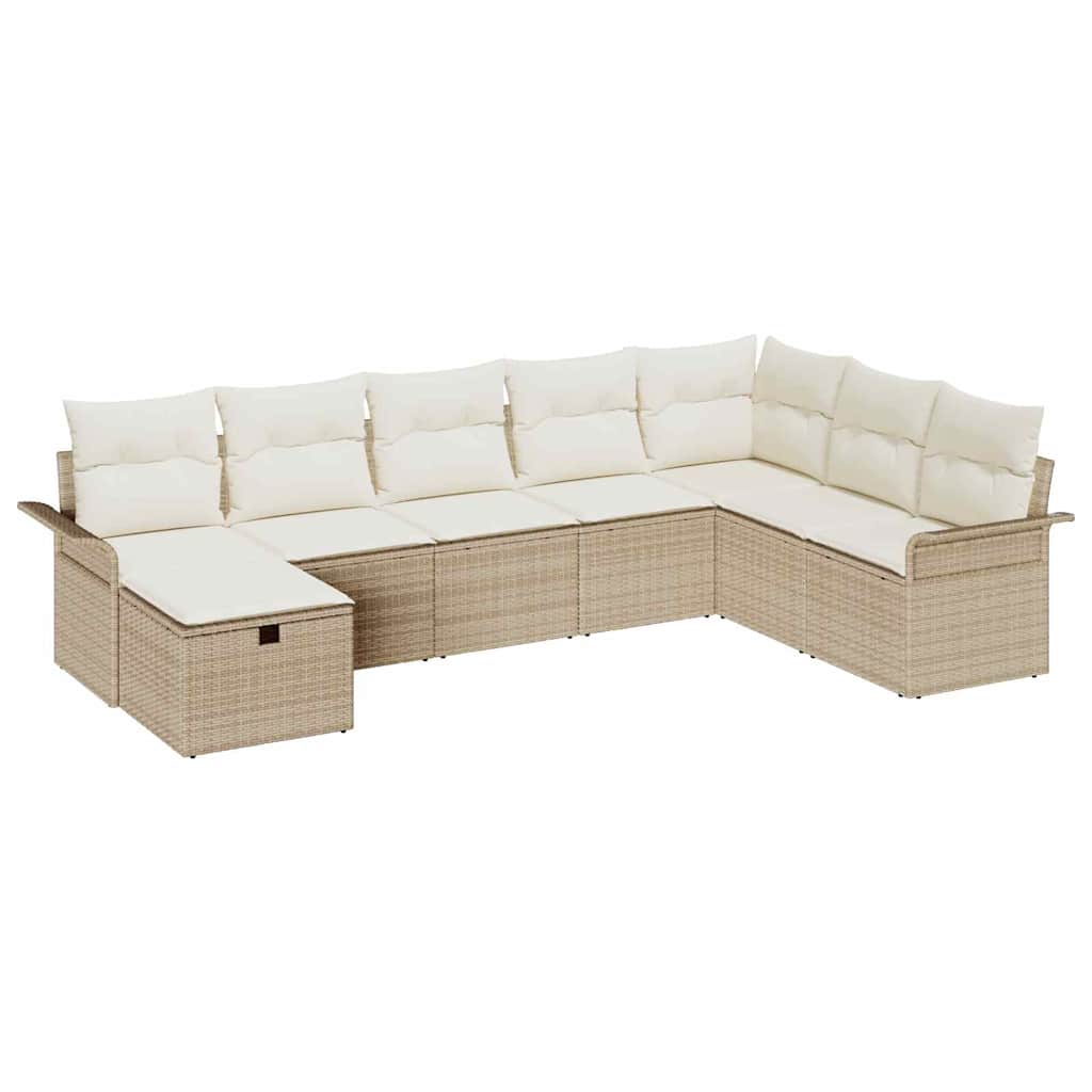 Tuin Sofa Set met kussen met opslag 8 pcs Beige Poly riet is nu te koop bij PeponiXL, paradijselijk wonen!