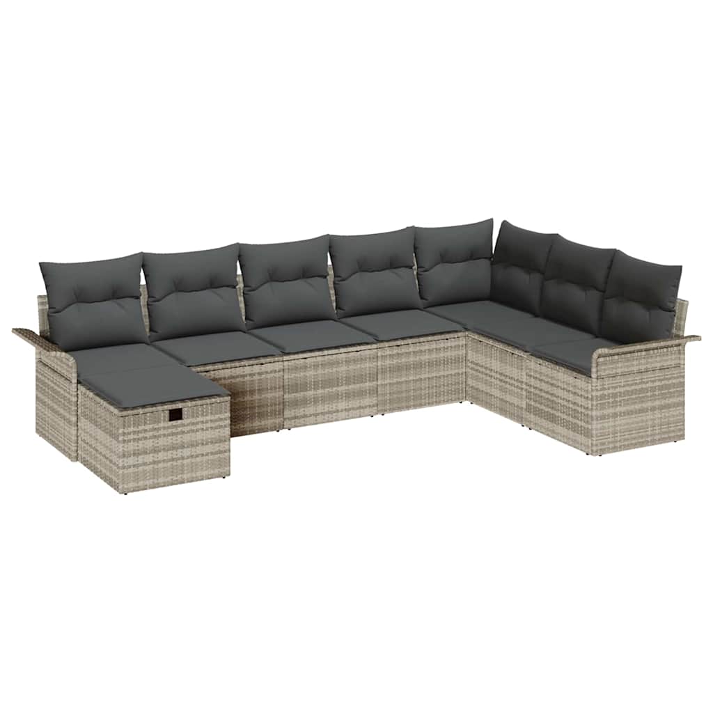 Tuin Sofa Set met kussen met opslag 8 pcs Lichtgrijs Poly riet