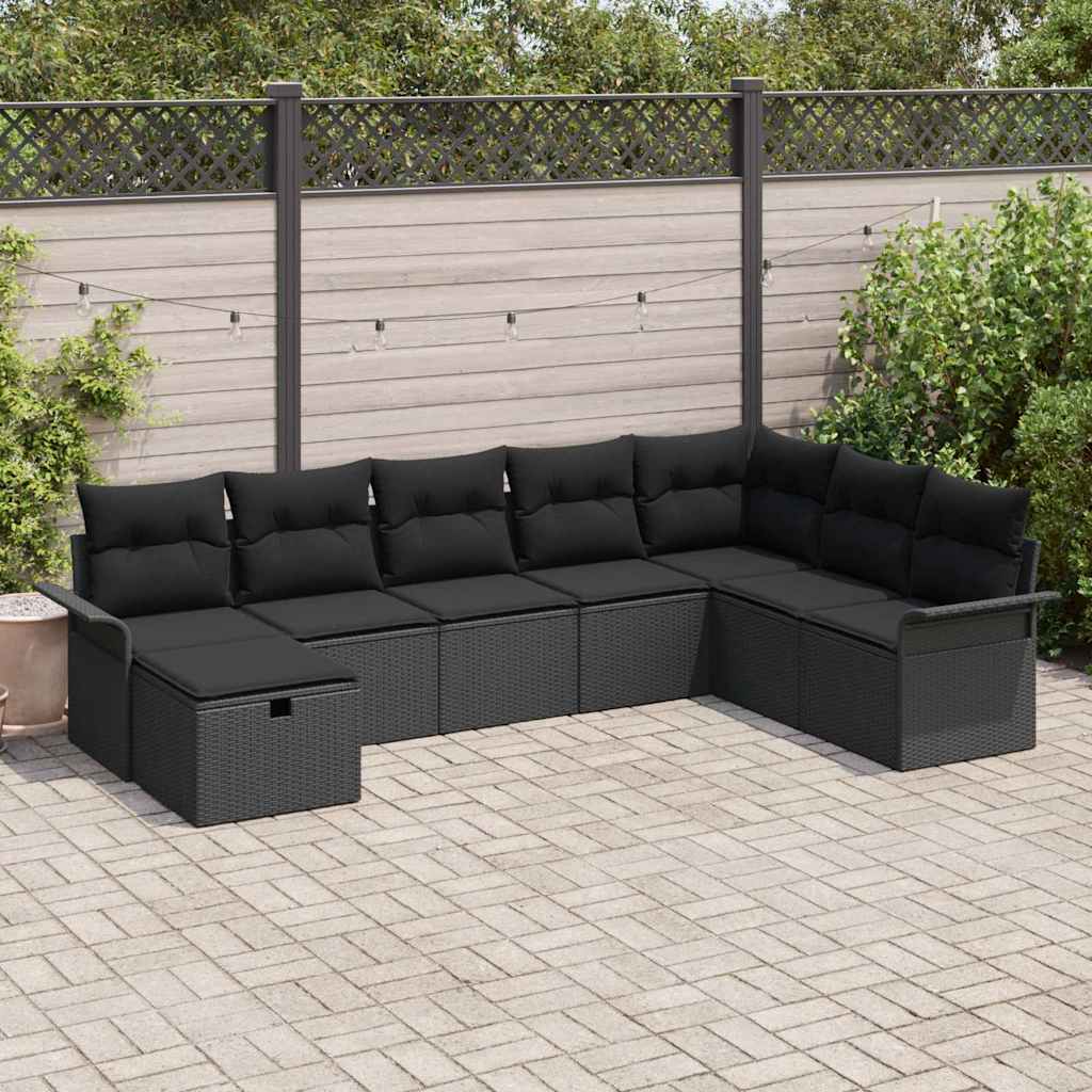Tuin Sofa Set met kussen met opslag 8 pcs Zwart Poly riet is nu te koop bij PeponiXL, paradijselijk wonen!
