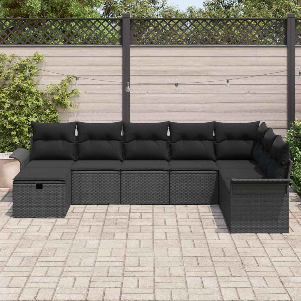 Tuin Sofa Set met kussen met opslag 8 pcs Zwart Poly riet is nu te koop bij PeponiXL, paradijselijk wonen!