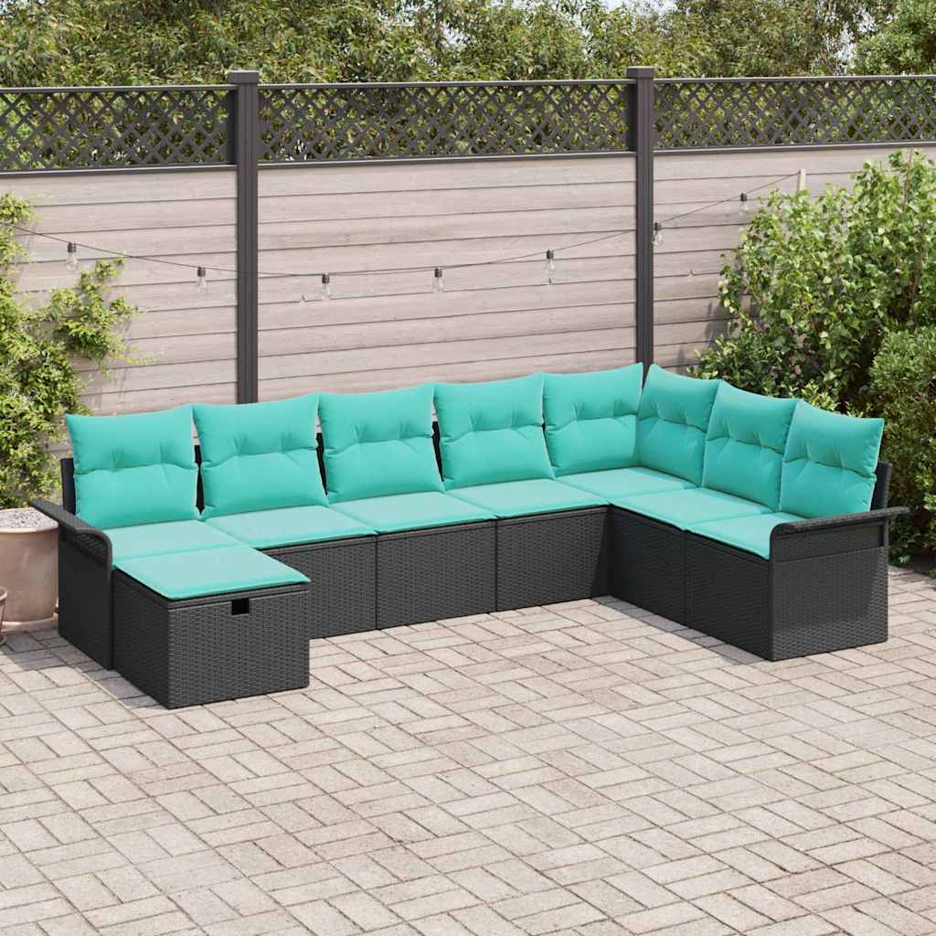 Tuin Sofa Set met kussen met opslag 8 pcs Zwart Poly riet is nu te koop bij PeponiXL, paradijselijk wonen!