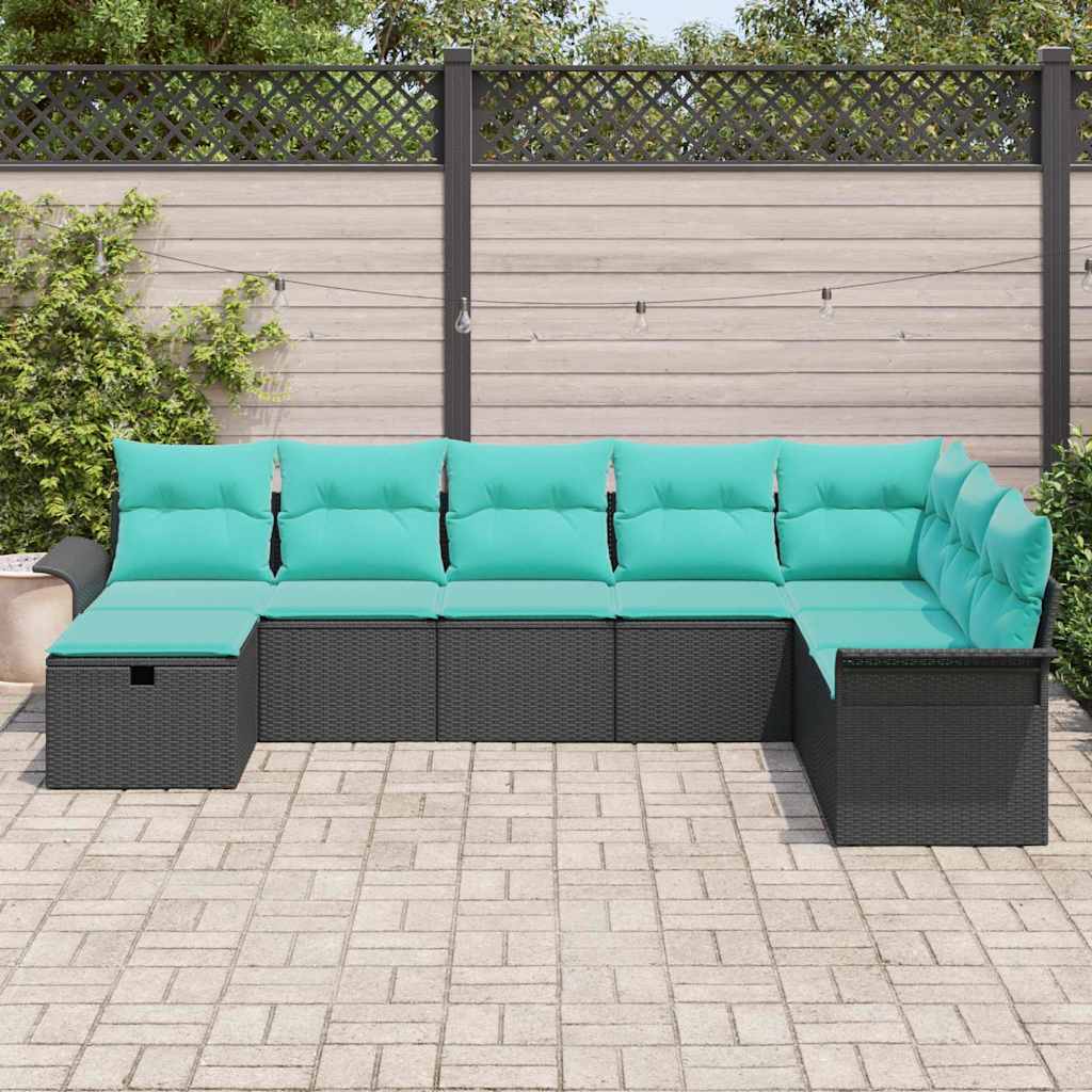 Tuin Sofa Set met kussen met opslag 8 pcs Zwart Poly riet is nu te koop bij PeponiXL, paradijselijk wonen!
