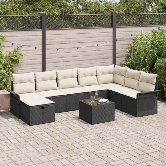 Tuin Sofa Set met kussen met opslag 9 pcs Zwart Poly riet is nu te koop bij PeponiXL, paradijselijk wonen!