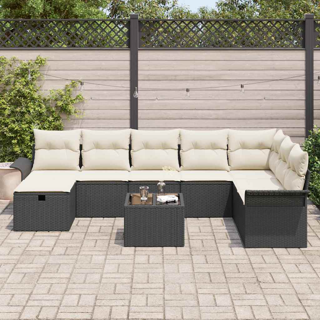 Tuin Sofa Set met kussen met opslag 9 pcs Zwart Poly riet is nu te koop bij PeponiXL, paradijselijk wonen!