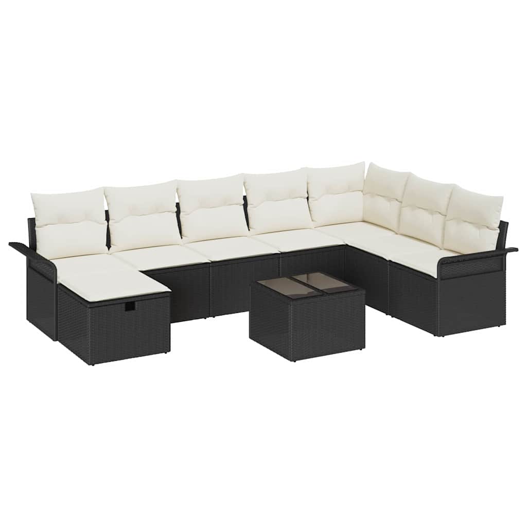 Tuin Sofa Set met kussen met opslag 9 pcs Zwart Poly riet is nu te koop bij PeponiXL, paradijselijk wonen!
