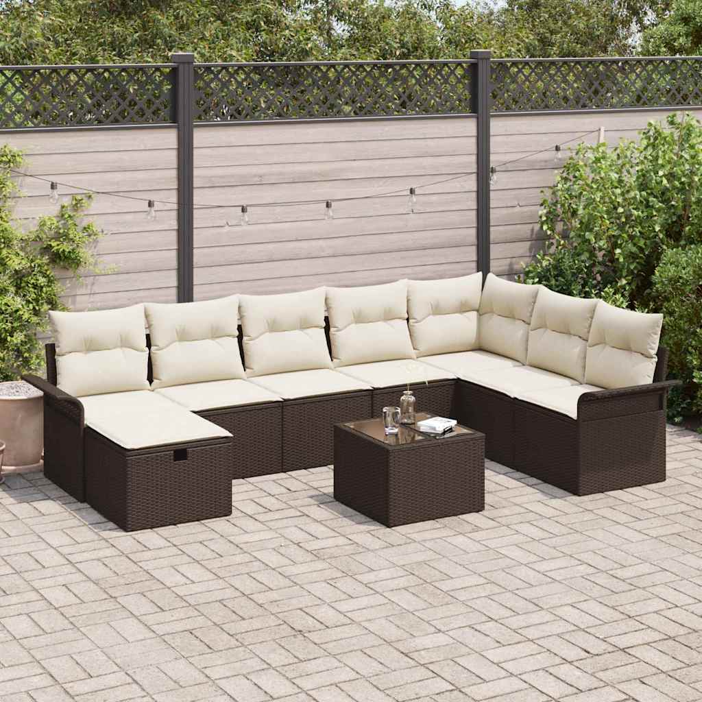 Tuin Sofa Set met kussen met opslag 9 pcs Bruin Poly riet