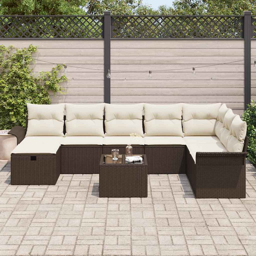 Tuin Sofa Set met kussen met opslag 9 pcs Bruin Poly riet