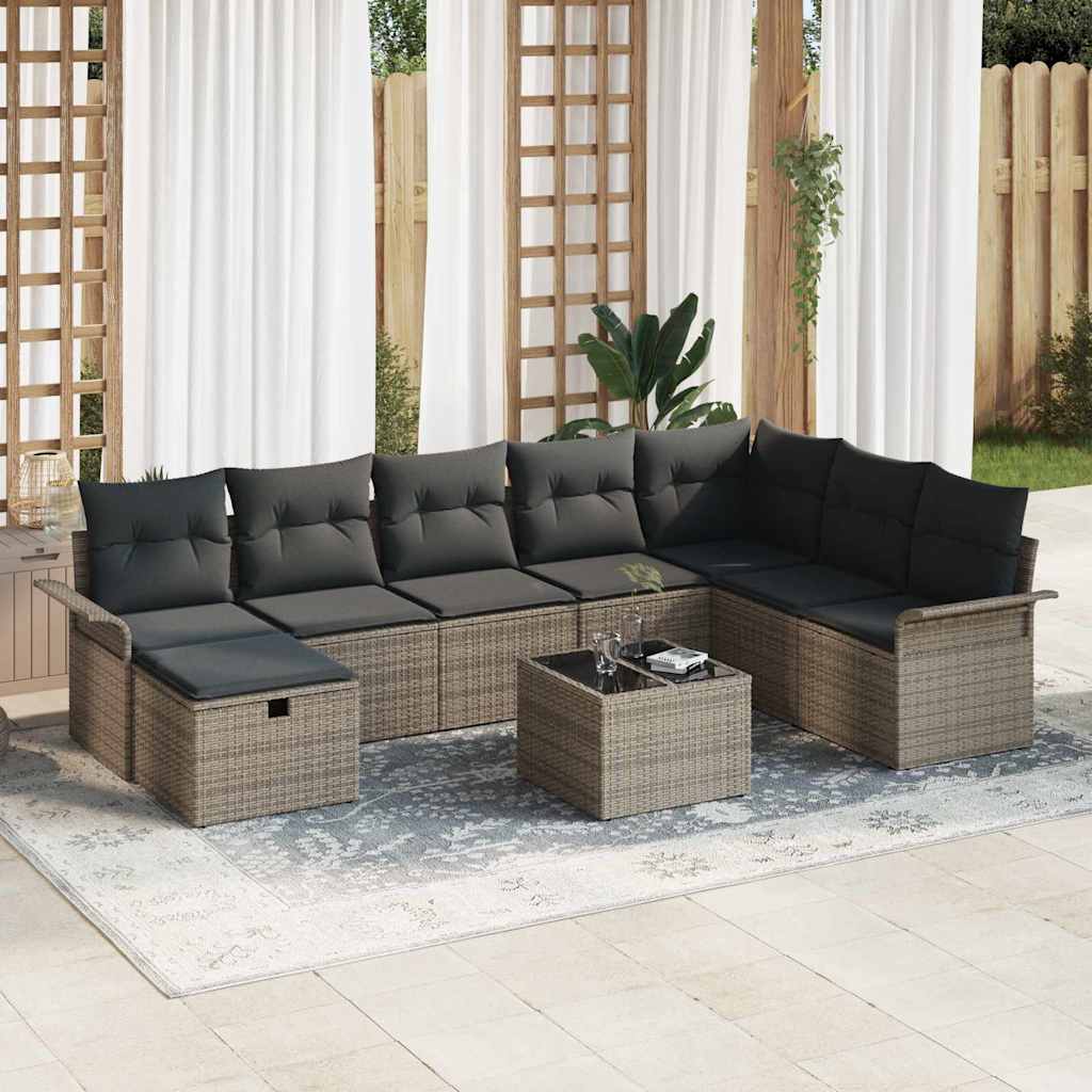 Tuin Sofa Set met kussen met opslag 9 pcs Grijs Poly riet is nu te koop bij PeponiXL, paradijselijk wonen!