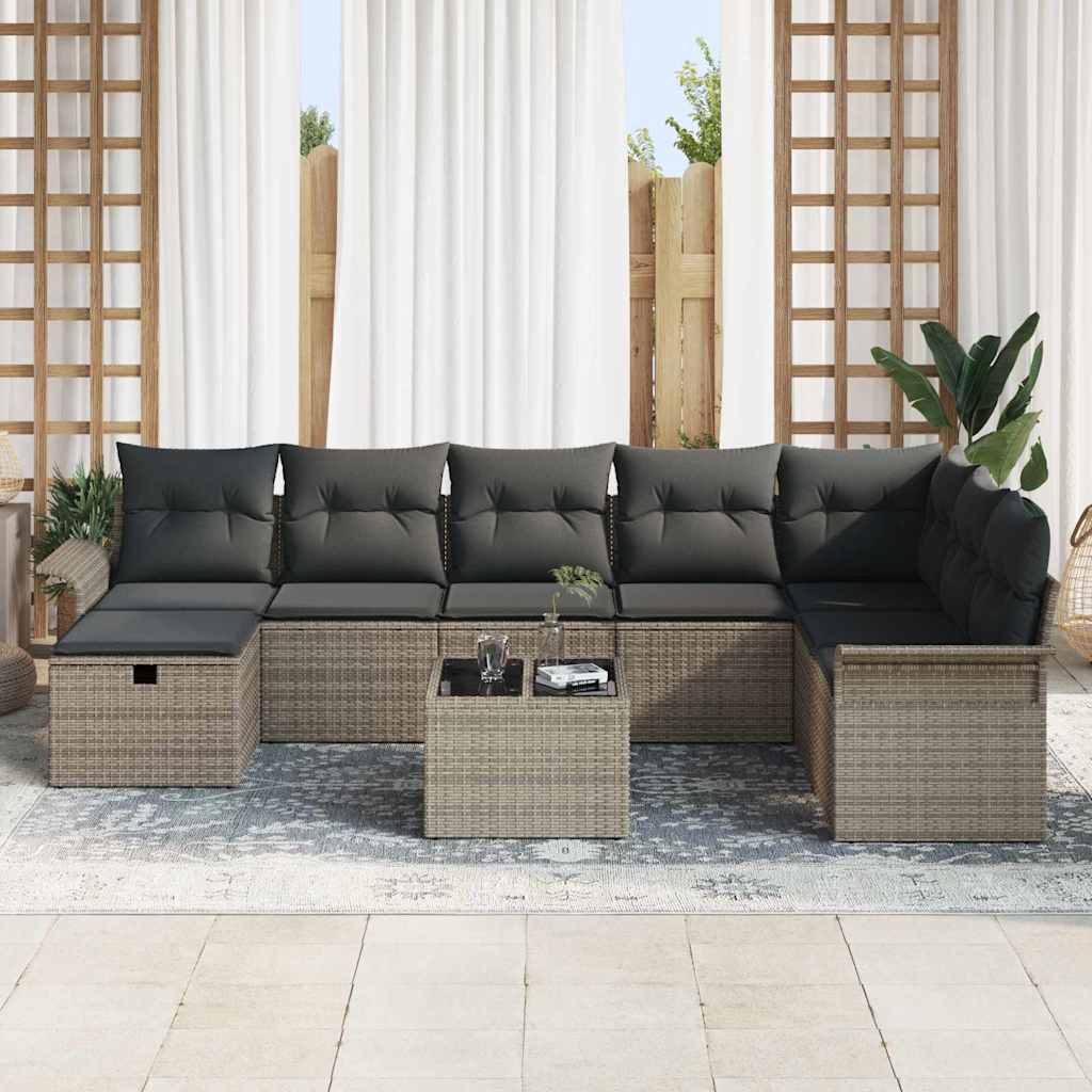 Tuin Sofa Set met kussen met opslag 9 pcs Grijs Poly riet is nu te koop bij PeponiXL, paradijselijk wonen!