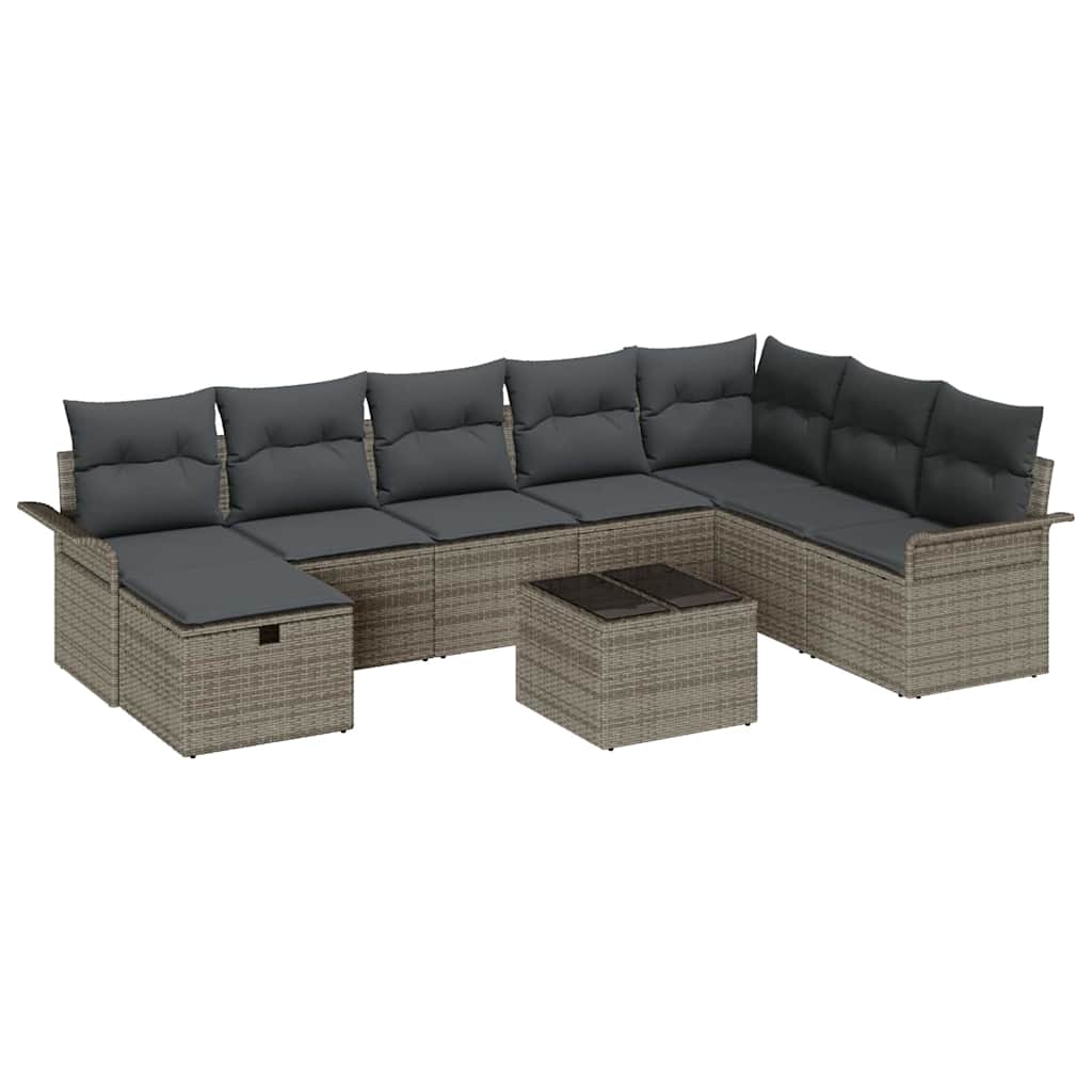 Tuin Sofa Set met kussen met opslag 9 pcs Grijs Poly riet is nu te koop bij PeponiXL, paradijselijk wonen!
