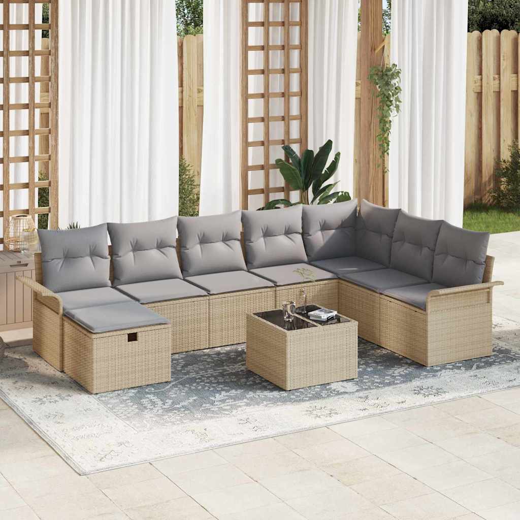 Tuin Sofa Set met kussen met opslag 9 pcs Beige Poly riet