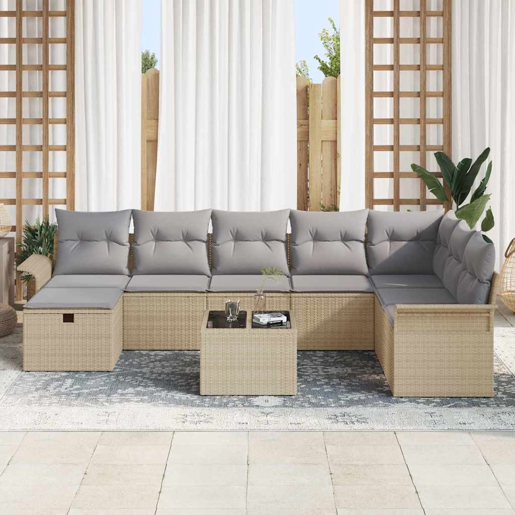 Tuin Sofa Set met kussen met opslag 9 pcs Beige Poly riet