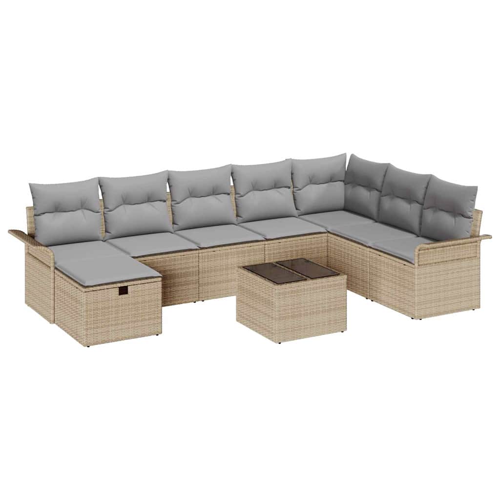 Tuin Sofa Set met kussen met opslag 9 pcs Beige Poly riet