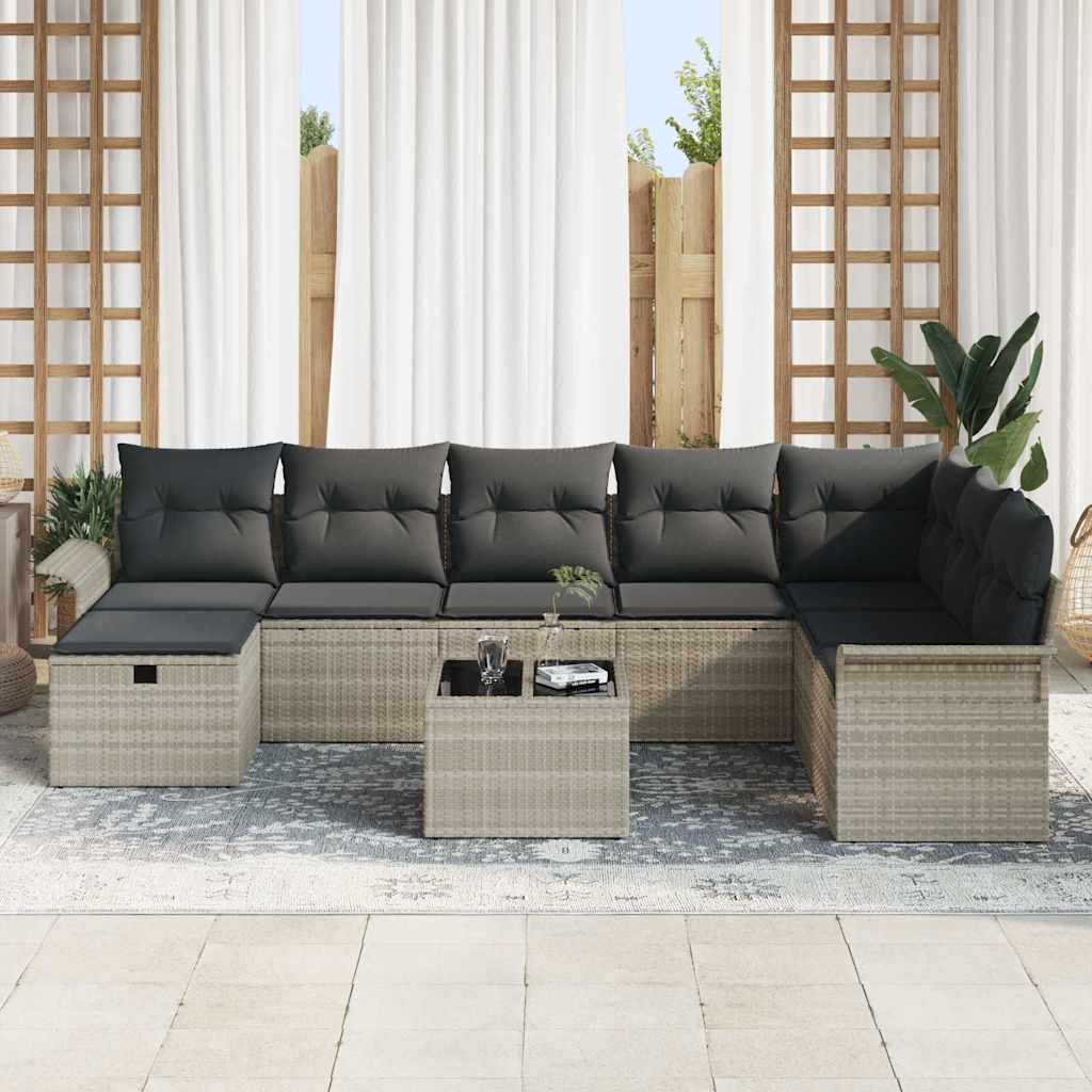 Tuin Sofa Set met kussen met opslag 9 pcs Lichtgrijs Poly riet