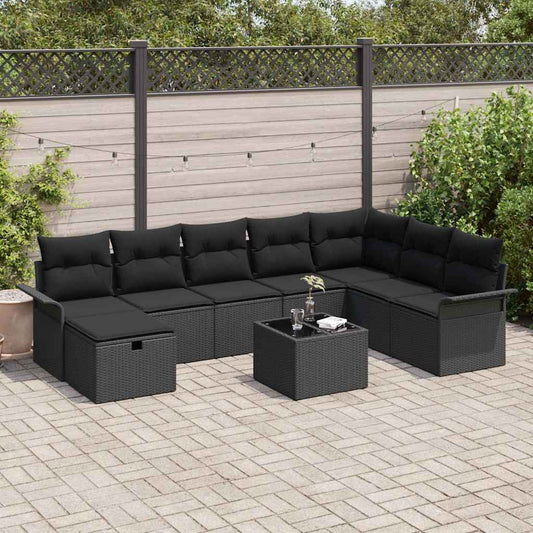 Tuin Sofa Set met kussen met opslag 9 pcs Zwart Poly riet is nu te koop bij PeponiXL, paradijselijk wonen!