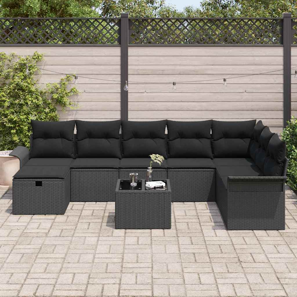 Tuin Sofa Set met kussen met opslag 9 pcs Zwart Poly riet is nu te koop bij PeponiXL, paradijselijk wonen!