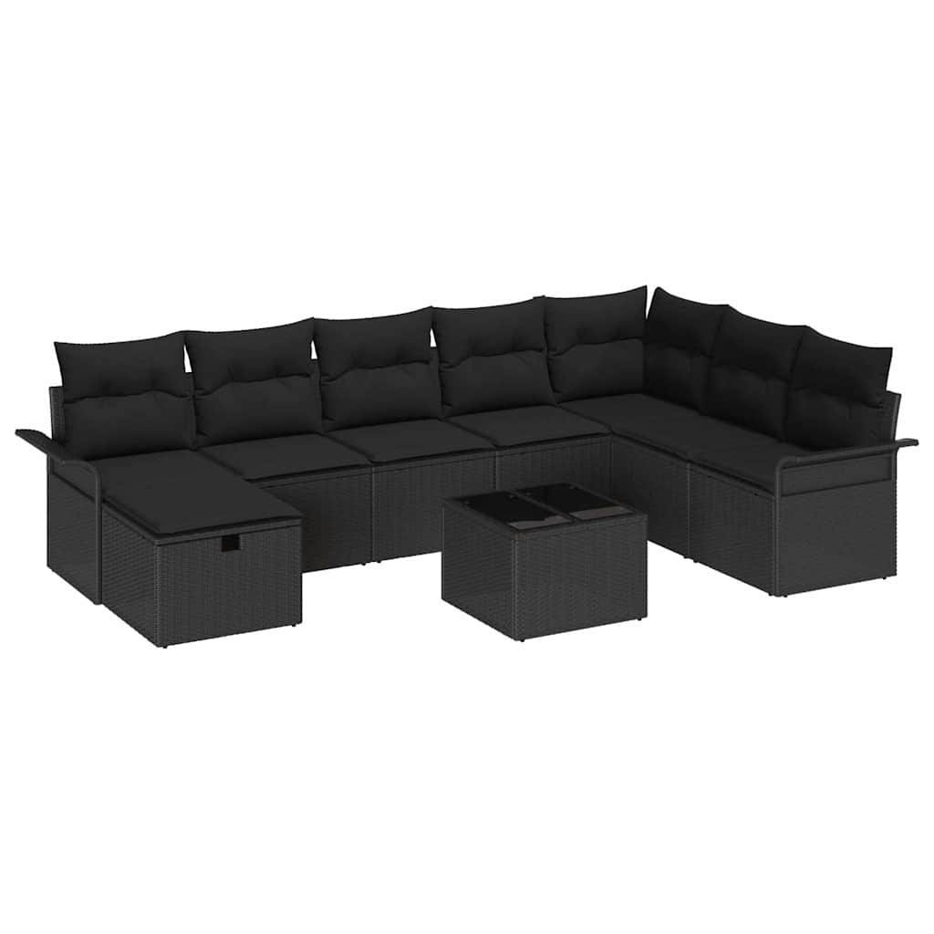 Tuin Sofa Set met kussen met opslag 9 pcs Zwart Poly riet is nu te koop bij PeponiXL, paradijselijk wonen!