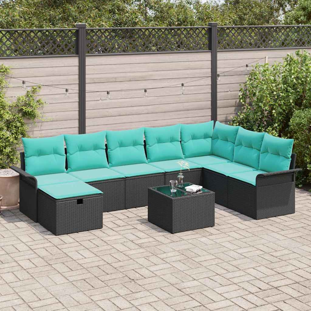 Tuin Sofa Set met kussen met opslag 9 pcs Zwart Poly riet is nu te koop bij PeponiXL, paradijselijk wonen!
