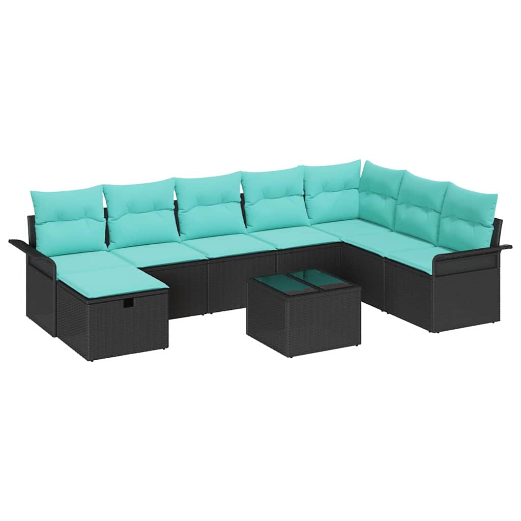 Tuin Sofa Set met kussen met opslag 9 pcs Zwart Poly riet is nu te koop bij PeponiXL, paradijselijk wonen!