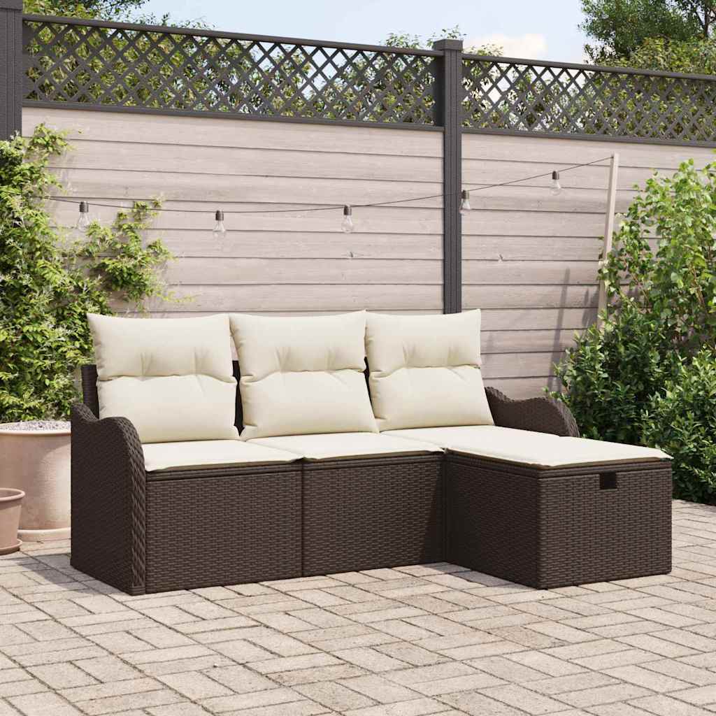 Tuin Sofa Set met kussen met opslag 4 pcs Bruin Poly riet
