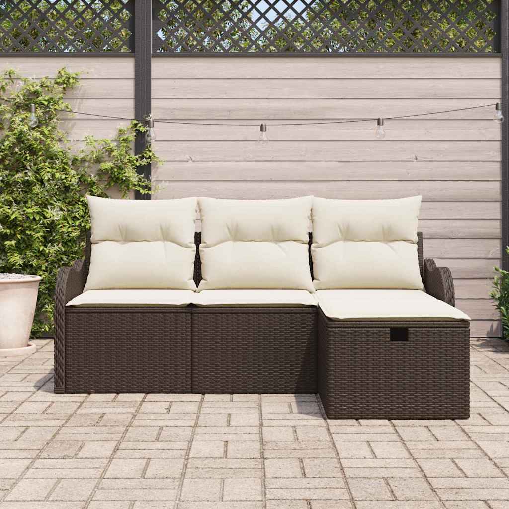 Tuin Sofa Set met kussen met opslag 4 pcs Bruin Poly riet
