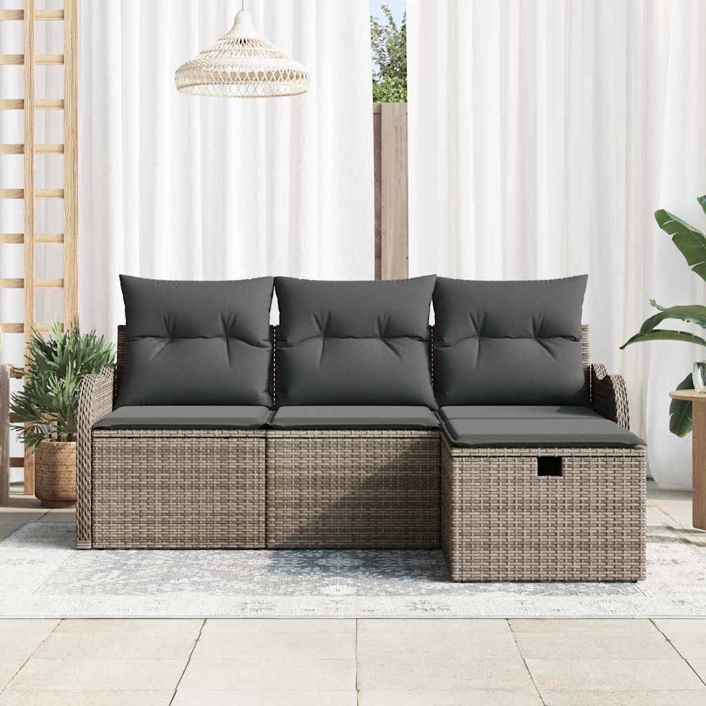 Tuin Sofa Set met kussen met opslag 4 pcs Grijs Poly riet is nu te koop bij PeponiXL, paradijselijk wonen!