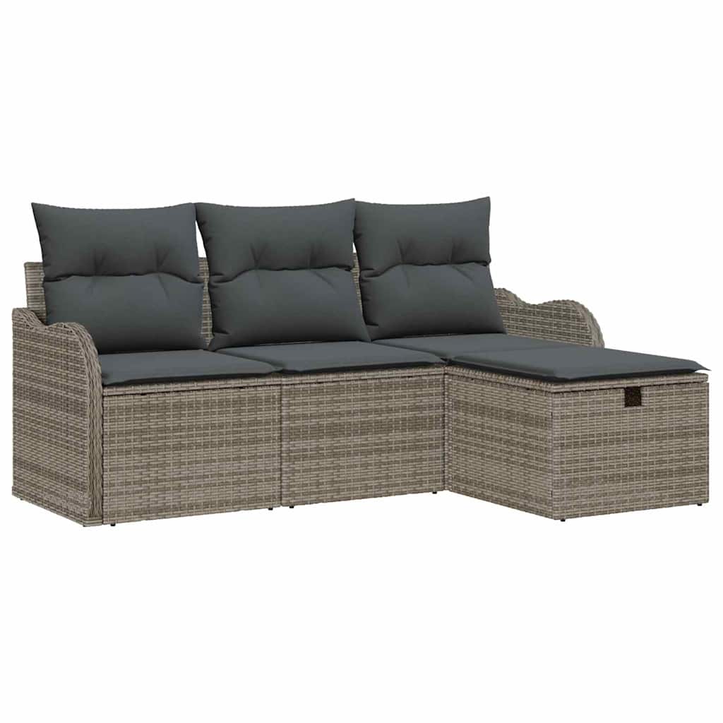 Tuin Sofa Set met kussen met opslag 4 pcs Grijs Poly riet is nu te koop bij PeponiXL, paradijselijk wonen!