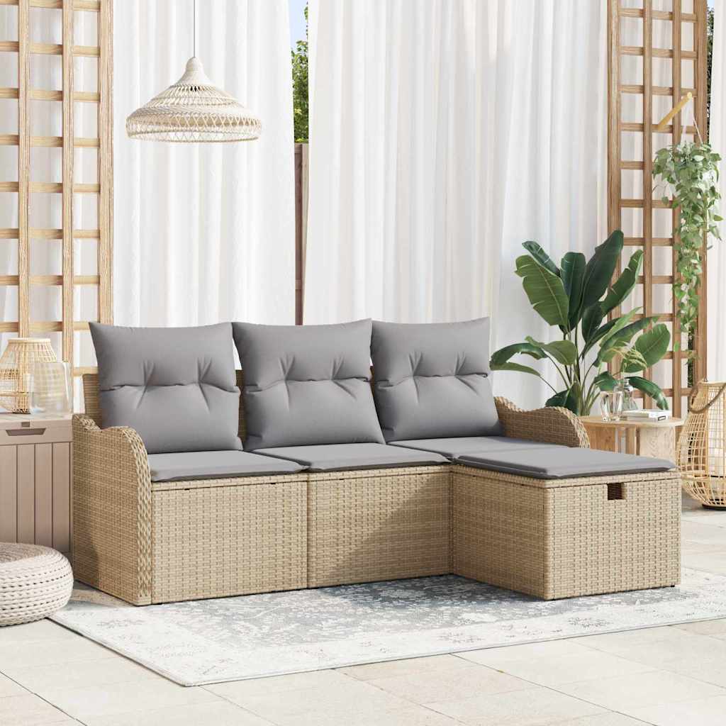 Tuin Sofa Set met kussen met opslag 4 pcs Beige Poly riet is nu te koop bij PeponiXL, paradijselijk wonen!