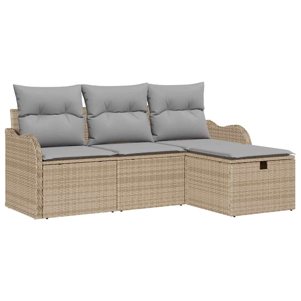 Tuin Sofa Set met kussen met opslag 4 pcs Beige Poly riet is nu te koop bij PeponiXL, paradijselijk wonen!