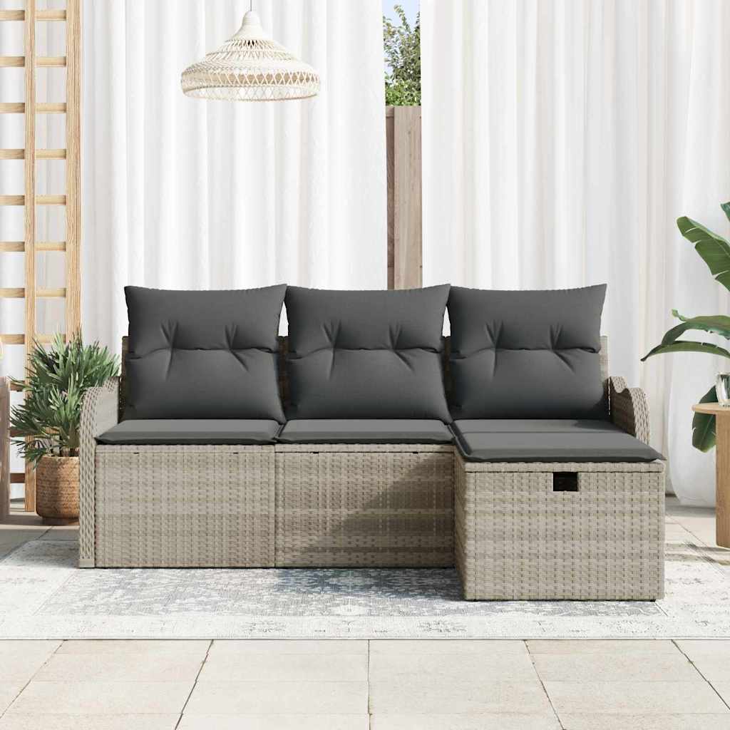 Tuin Sofa Set met kussen met opslag 4 pcs Lichtgrijs Poly riet