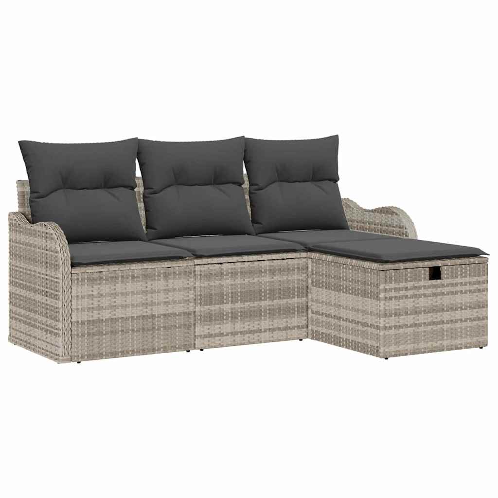 Tuin Sofa Set met kussen met opslag 4 pcs Lichtgrijs Poly riet