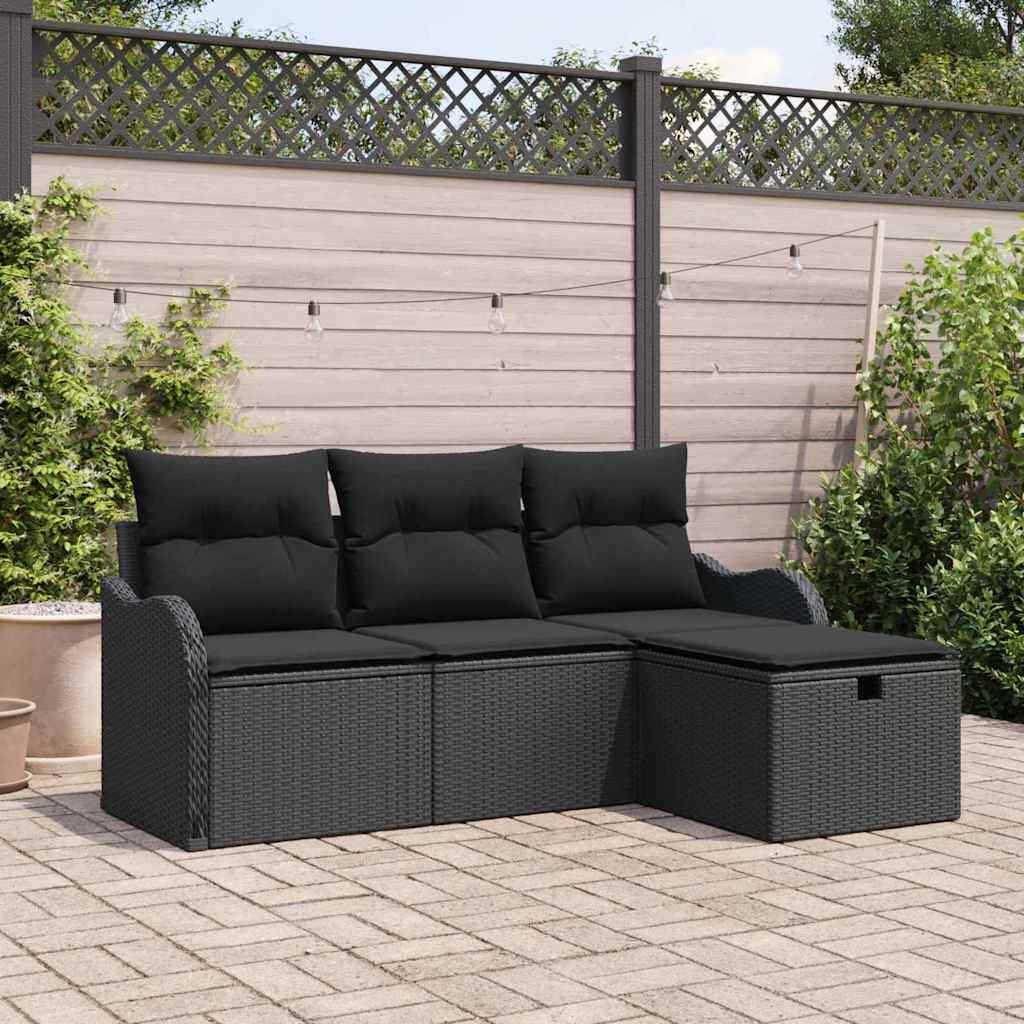 Tuin Sofa Set met kussen met opslag 4 pcs Zwart Poly riet is nu te koop bij PeponiXL, paradijselijk wonen!