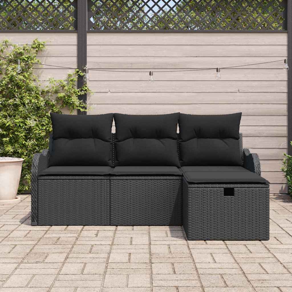Tuin Sofa Set met kussen met opslag 4 pcs Zwart Poly riet is nu te koop bij PeponiXL, paradijselijk wonen!