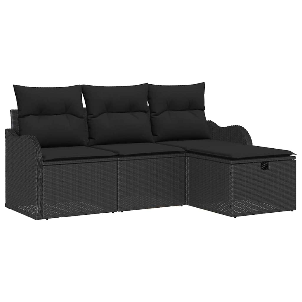 Tuin Sofa Set met kussen met opslag 4 pcs Zwart Poly riet is nu te koop bij PeponiXL, paradijselijk wonen!
