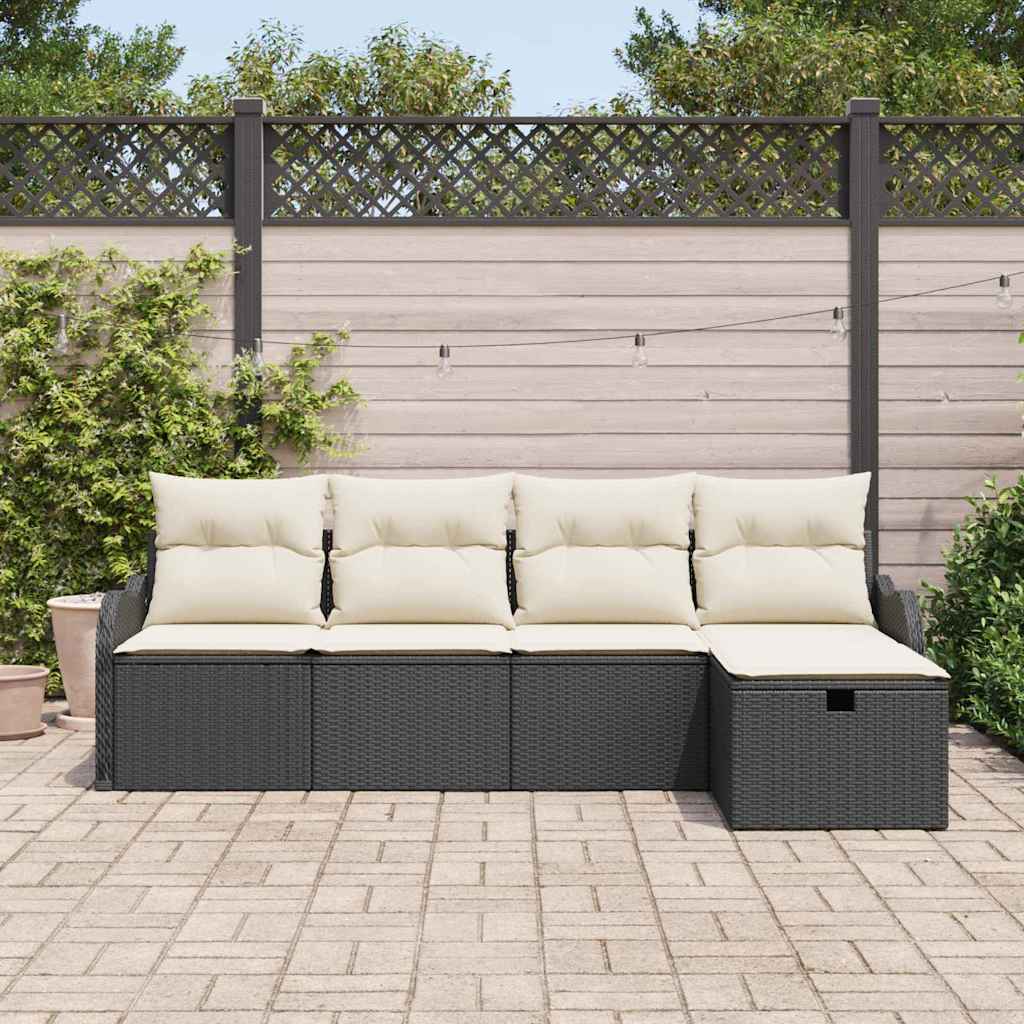 Tuin Sofa Set met kussen met opslag 5 pcs Zwart Poly riet is nu te koop bij PeponiXL, paradijselijk wonen!