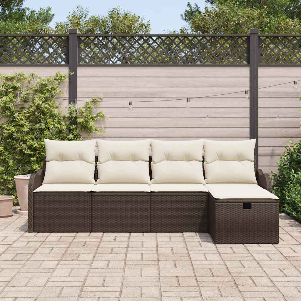 Tuin Sofa Set met kussen met opslag 5 pcs Bruin Poly riet