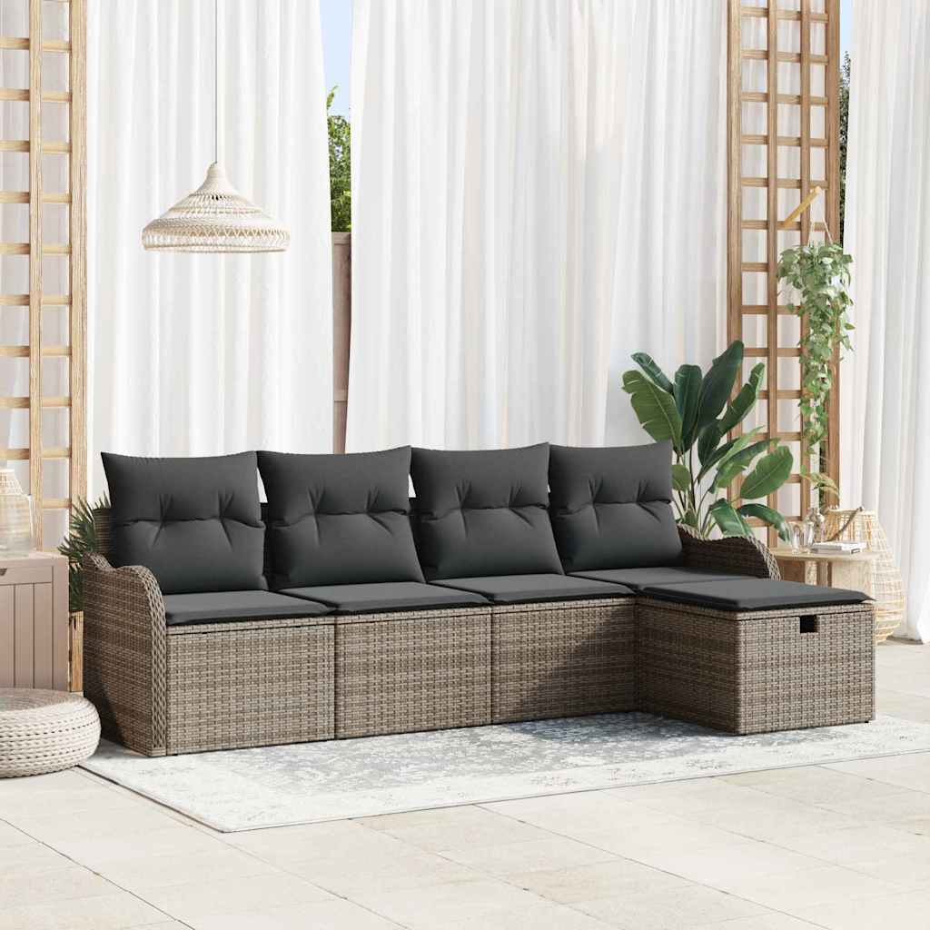 Tuin Sofa Set met kussen met opslag 5 pcs Grijs Poly riet is nu te koop bij PeponiXL, paradijselijk wonen!