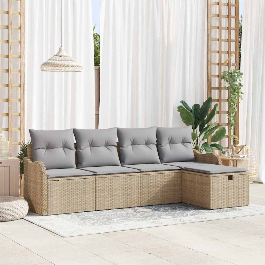 Tuin Sofa Set met kussen met opslag 5 pcs Beige Poly riet is nu te koop bij PeponiXL, paradijselijk wonen!